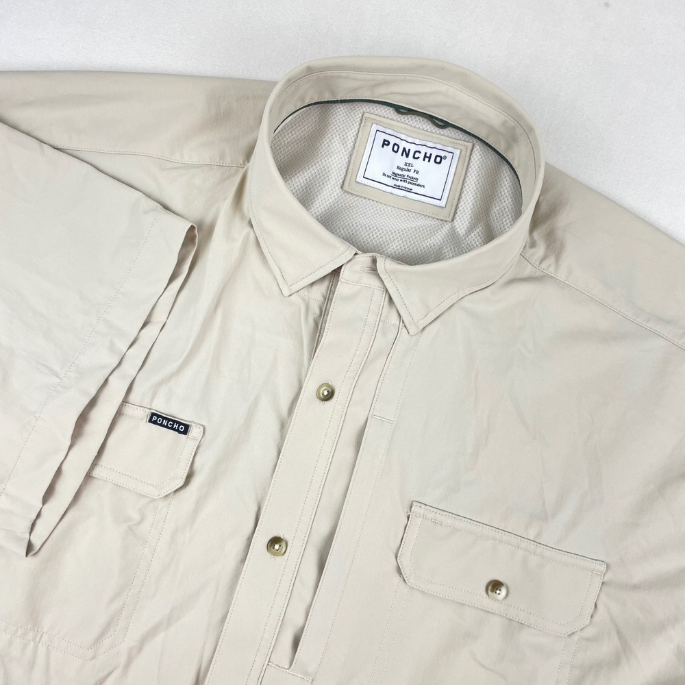 Poncho Outdoors Mens XXL Regular Fit Vented Fishing Shirt Khaki Magnetic Pockets